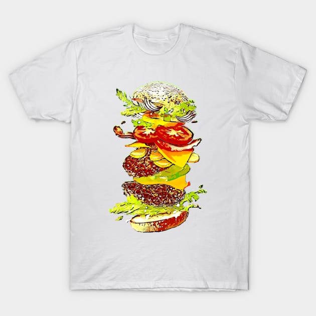 Flying Hamburger T-Shirt by mintedcrafts